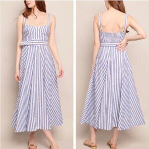 BEST Cara Cara Calypso Midi Dress Ivory Blue Striped Seersucker Party Vacation